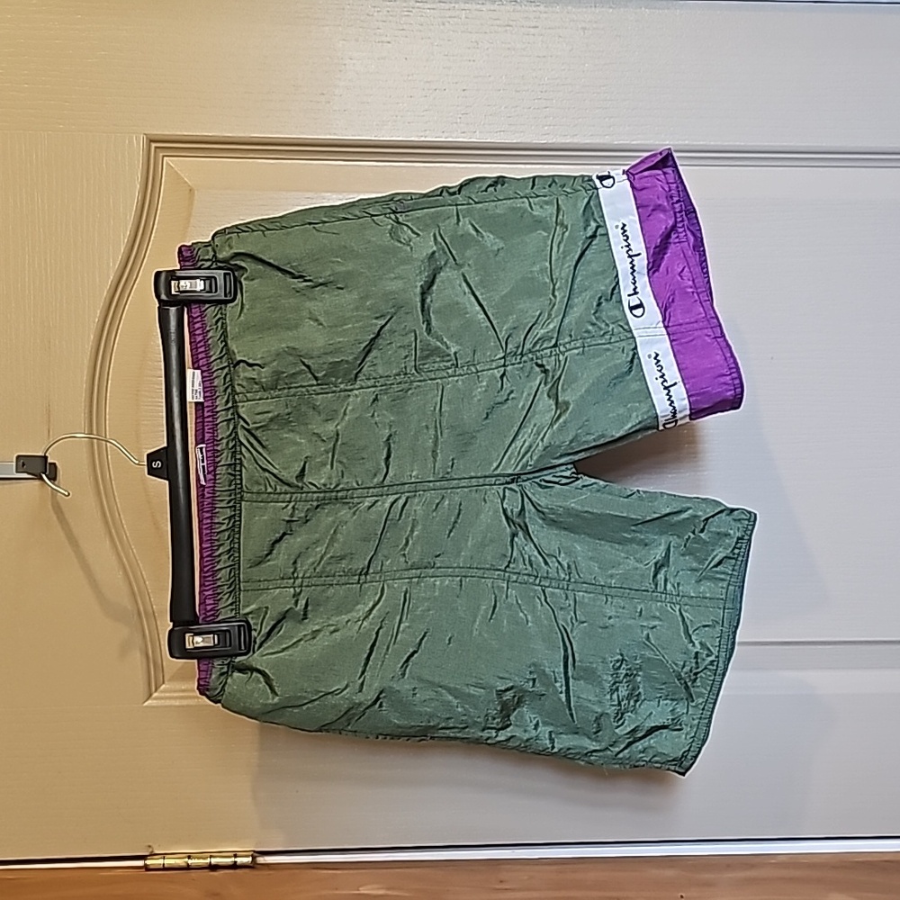 Vintage 80s Champion Size 10/12 Swim Trunks Green And Purple